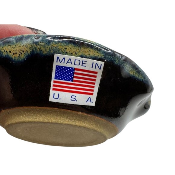 Pottery and Art Ceramic Trinket Dish Dish With Textured Glass Center Made in the - Picture 2 of 6